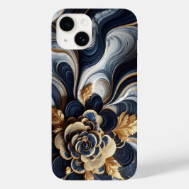 ネイビーブルーと金ゴールドマーブル絵画の抽象芸術 Case-Mate iPhone 14ケース