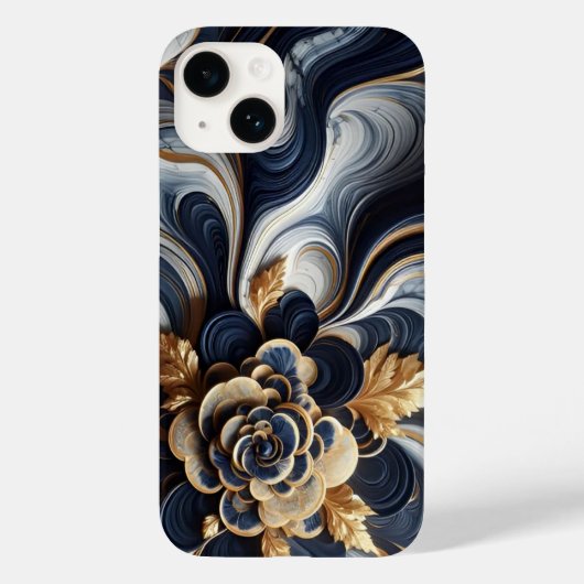 ネイビーブルーと金ゴールドマーブル絵画の抽象芸術 Case-Mate iPhoneケース (裏面)