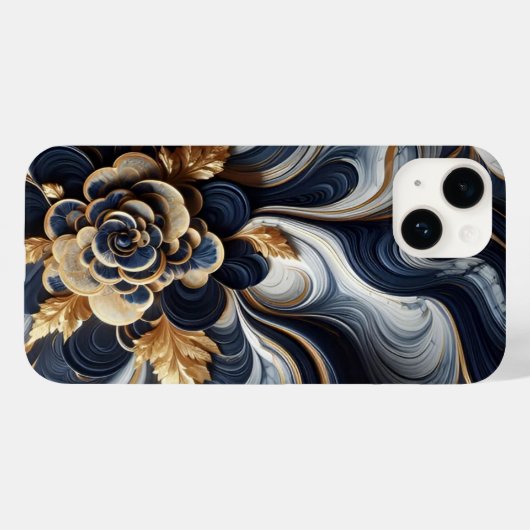 ネイビーブルーと金ゴールドマーブル絵画の抽象芸術 Case-Mate iPhoneケース (裏面 (横))