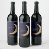 ネイビーブルーと金ゴールドムーンキンセニェラ ワインラベル (ボトル)