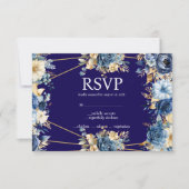 ネイビーブルーと金ゴールドメニューの選択肢RSVP応答カード 出欠カード (正面)