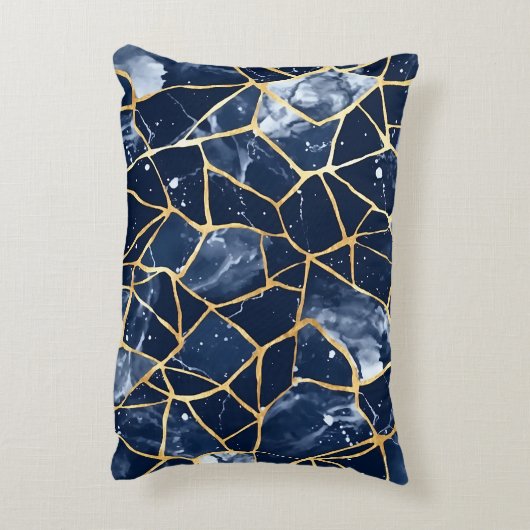 ネイビーブルーと金ゴールドモザイクチップパターンのシェード アクセントクッション (裏面(縦))