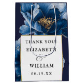 ネイビーブルーと金ゴールドモダンフローラ結婚の皆様 ミディアムペーパーバッグ (裏面)
