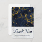 ネイビーブルーと金ゴールドモダンマーブル結婚ズ サンキューカード (正面/裏面)