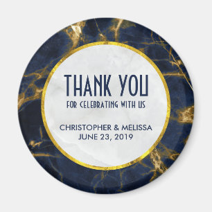 ネイビーブルーと金ゴールドモダンマーブル結婚ズ マグネット