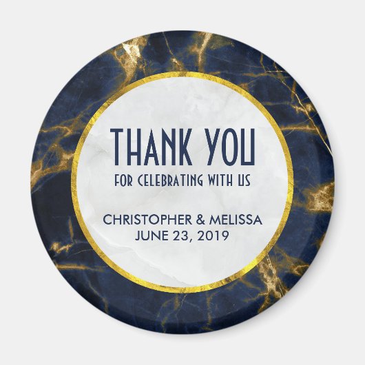 ネイビーブルーと金ゴールドモダンマーブル結婚ズ マグネット (正面)