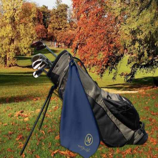 ネイビーブルーと金ゴールドモノグラム ゴルフタオル