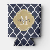 ネイビーブルーと金ゴールドモロッコモノグラム 缶クーラー (正面)