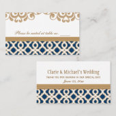 ネイビーブルーと金ゴールドモロッコ結婚のテーブルプレイス プレイスカード (正面/裏面)