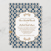 ネイビーブルーと金ゴールドモロッコ結婚式招待状 招待状 (正面/裏面)