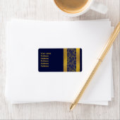 ネイビーブルーと金ゴールドレ結婚ース ラベル (インサイチュ)