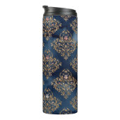 ネイビーブルーと金ゴールドヴィンテージダマスクパターン タンブラー (回転右)