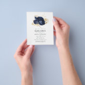 ネイビーブルーと金ゴールドヴィンテージバラキンセニェラ招待状 チラシ (手)