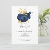 ネイビーブルーと金ゴールドヴィンテージバラバルミツワー 招待状 (スタンド正面)