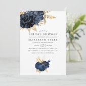 ネイビーブルーと金ゴールドヴィンテージバラブライダルシャワー 招待状 (スタンド正面)