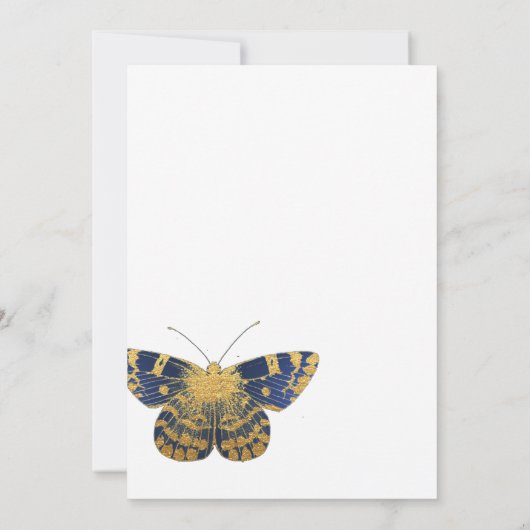 ネイビーブルーと金ゴールドヴィンテージバラsipと参照 招待状 (裏面)