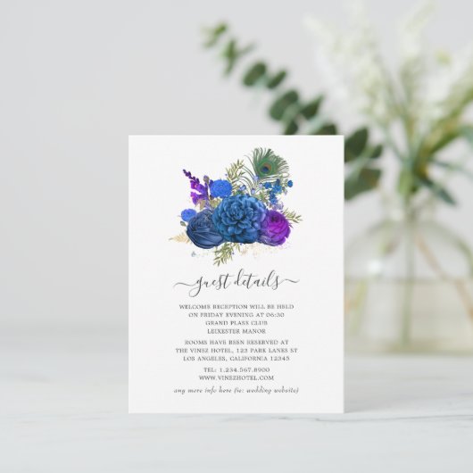 ネイビーブルーと金ゴールドヴィンテージピーコックゲスト詳細 エンクロージャーカード (スタンド正面)