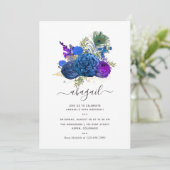 ネイビーブルーと金ゴールドヴィンテージピーコックフローラ誕生日 招待状 (スタンド正面)