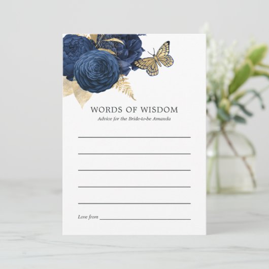 ネイビーブルーと金ゴールドヴィンテージブライダルシャワー 招待状 (スタンド正面)