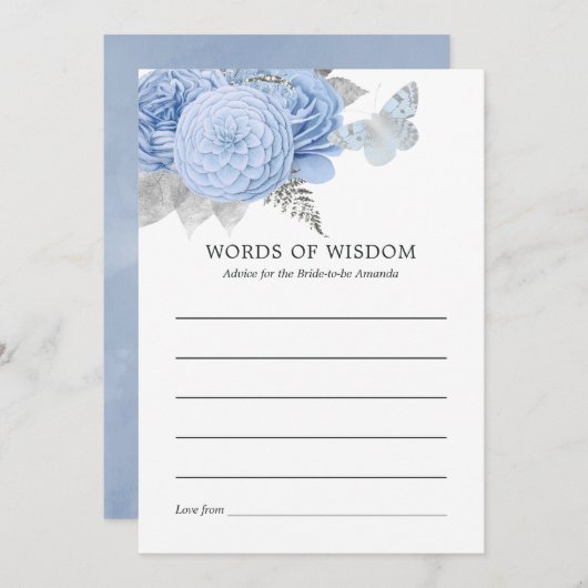 ネイビーブルーと金ゴールドヴィンテージブライダルシャワー 招待状 (正面/裏面)