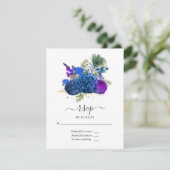 ネイビーブルーと金ゴールドヴィンテージ孔雀 出欠カード (スタンド正面)