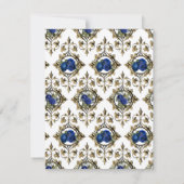 ネイビーブルーと金ゴールドヴィンテージ孔雀 出欠カード (裏面)