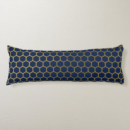 ネイビーブルーと金ゴールド六角ジオメトリパターン ボディピロー