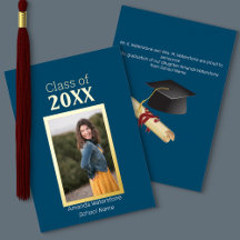 ネイビーブルーと金ゴールド写真卒業発表