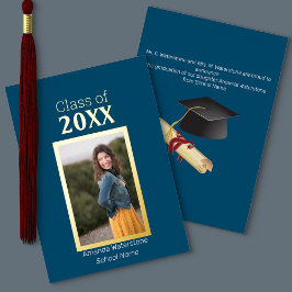 ネイビーブルーと金ゴールド写真卒業発表 箔招待状