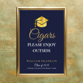 ネイビーブルーと金ゴールド卒業パーティー葉巻の看板 ポスター