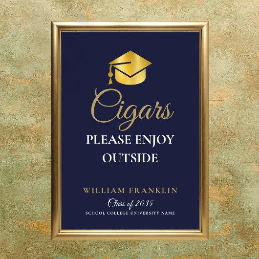 ネイビーブルーと金ゴールド卒業パーティー葉巻の看板 ポスター