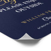 ネイビーブルーと金ゴールド卒業パーティー葉巻の看板 ポスター (角)