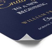 ネイビーブルーと金ゴールド卒業式パーティースイーツサイン ポスター (角)