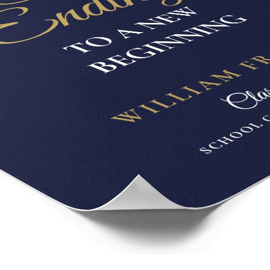 ネイビーブルーと金ゴールド卒業式パーティースイーツサイン ポスター (角)