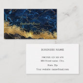 ネイビーブルーと金ゴールド大理石の宝石金箔 名刺 (正面/裏面)