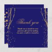 ネイビーブルーと金ゴールド星ダブルジョイント誕生日 サンキューカード (正面/裏面)