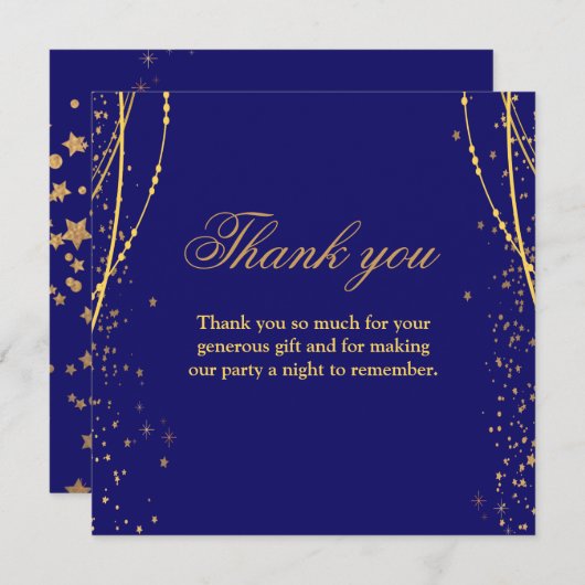 ネイビーブルーと金ゴールド星ダブルジョイント誕生日 サンキューカード (正面/裏面)