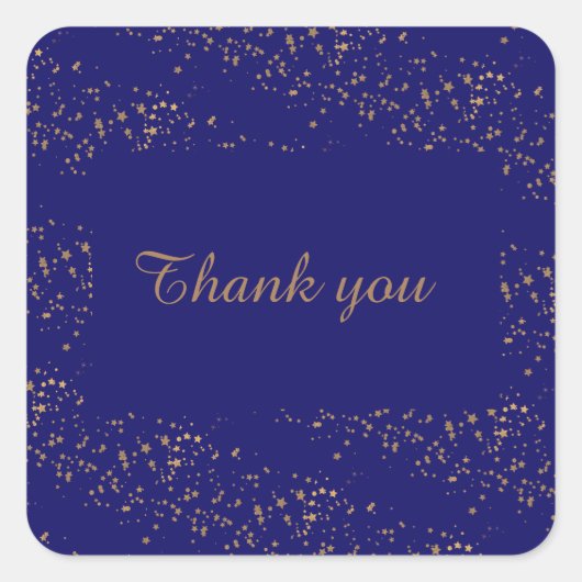 ネイビーブルーと金ゴールド星ダブルジョイント誕生日 スクエアシール (正面)