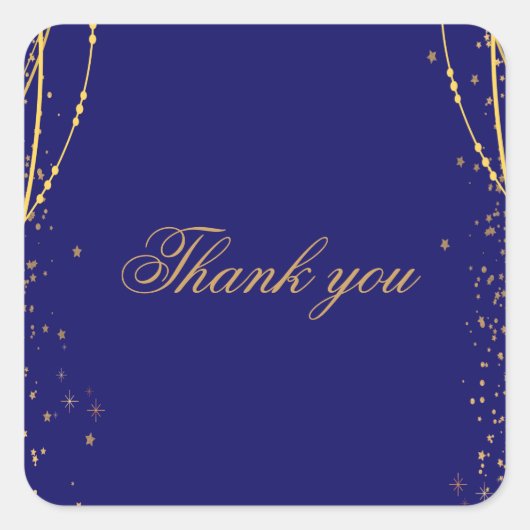 ネイビーブルーと金ゴールド星ダブルジョイント誕生日 スクエアシール (正面)