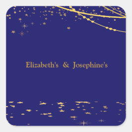 ネイビーブルーと金ゴールド星ダブルジョイント誕生日 スクエアシール