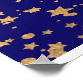 ネイビーブルーと金ゴールド星ダブルジョイント誕生日 ポスター (角)