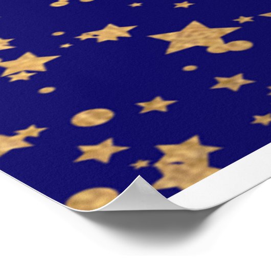 ネイビーブルーと金ゴールド星ダブルジョイント誕生日 ポスター (角)