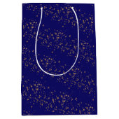 ネイビーブルーと金ゴールド星ダブルジョイント誕生日 ミディアムペーパーバッグ (正面)