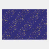 ネイビーブルーと金ゴールド星ダブルジョイント誕生日 ラッピングペーパーシート (正面2)