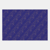 ネイビーブルーと金ゴールド星ダブルジョイント誕生日 ラッピングペーパーシート (正面)