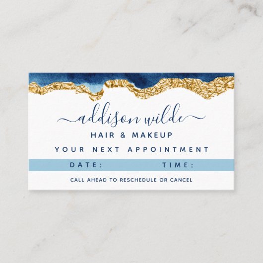 ネイビーブルーと金ゴールド水彩アポイントメントカード 予約カード (正面)