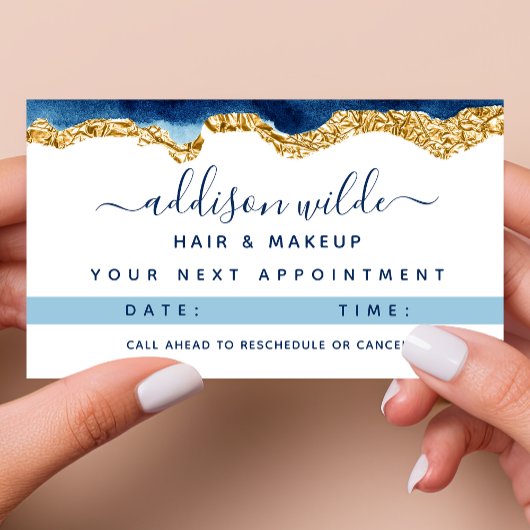 ネイビーブルーと金ゴールド水彩アポイントメントカード 予約カード