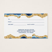 ネイビーブルーと金ゴールド水色ギフトカード (裏面)