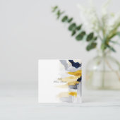 ネイビーブルーと金ゴールド水色 スクエア名刺 (スタンド正面)