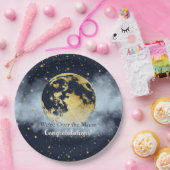 ネイビーブルーと金ゴールド満月おめでとう ペーパープレート (パーティー)